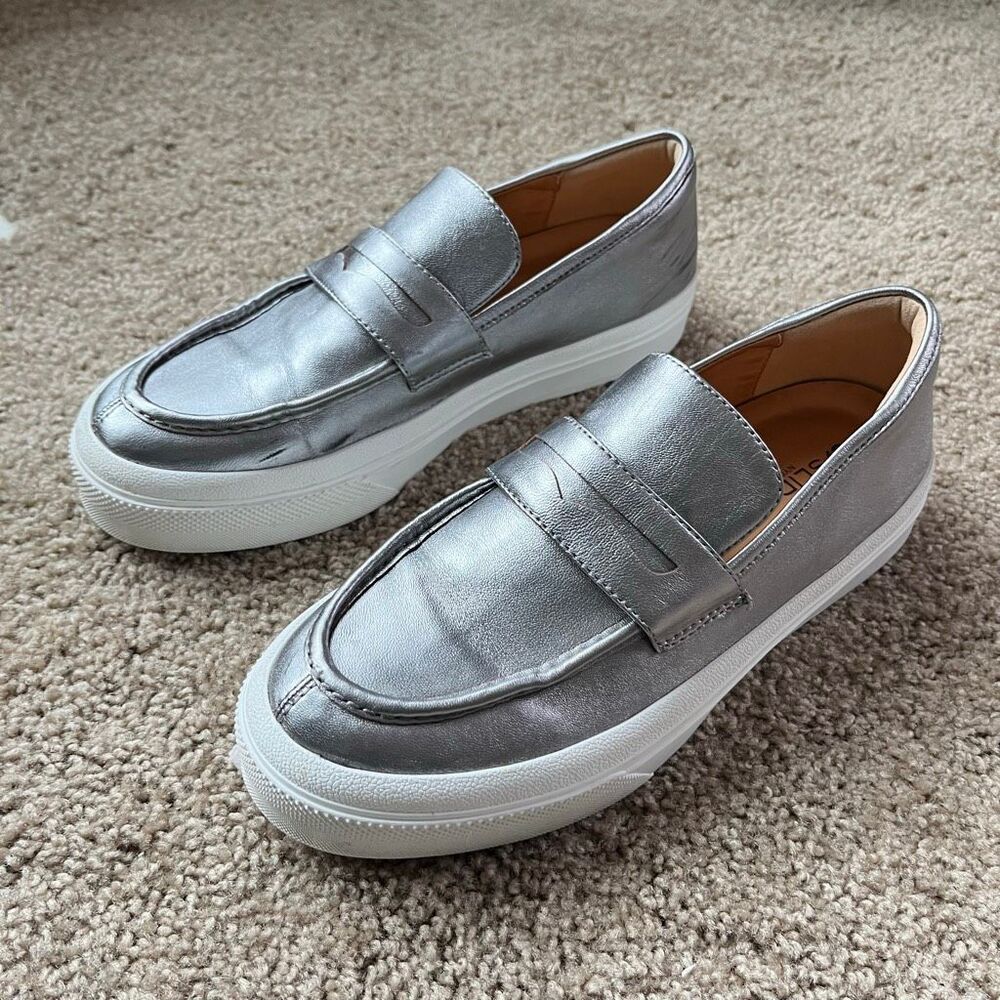 VTG J/Slides Gigi JS Pewter Leather Platform Loafer Sneaker 10 Slip On - Picture 3 of 11